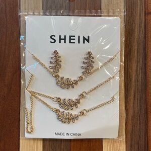 SHEIN Gold and Studded Leaf Stud Earrings and 3-Layered Necklaces